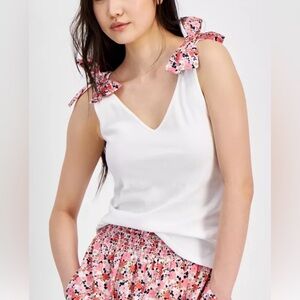 Tommy Hilfiger White Tank Top with Pink Floral Bows